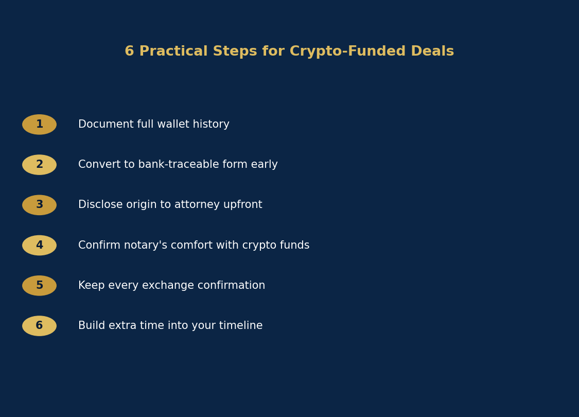 6 practical steps for crypto-funded deals
