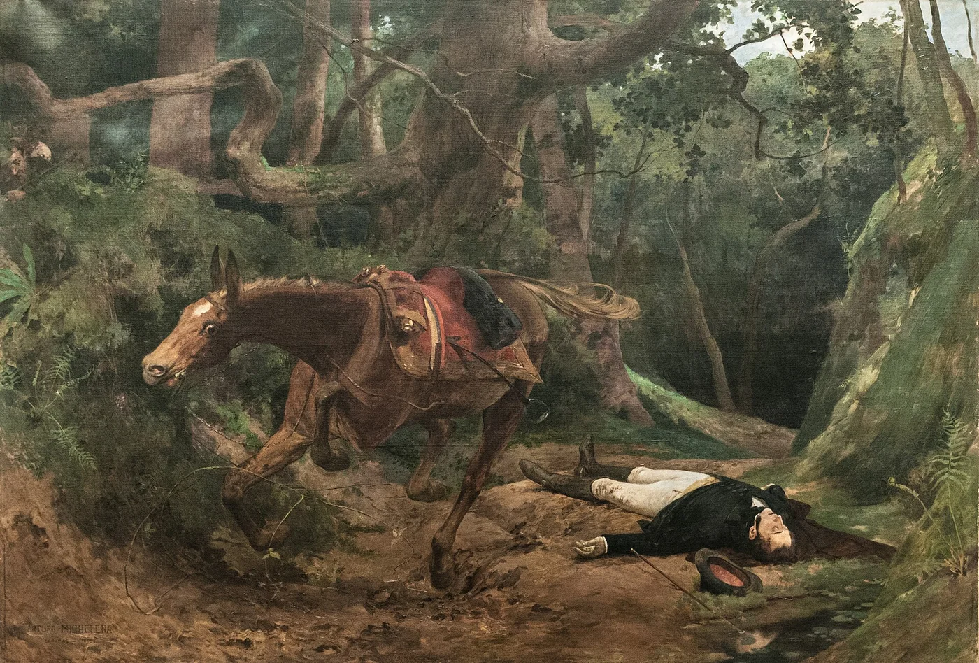Museum view of Arturo Michelena’s Muerte de Sucre en Berruecos