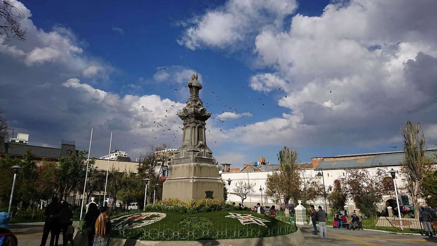 Third distinct view of the Sucre bust in Plaza San Pedro, La Paz