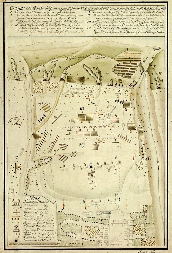 Historical plan of the Battle of Ayacucho under General Sucre