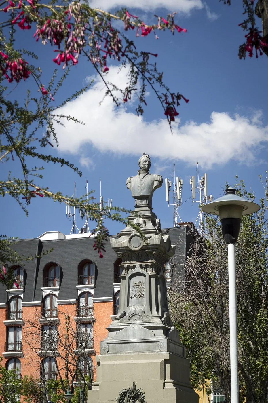 Second view of a Sucre bust in Plaza Sucre, La Paz