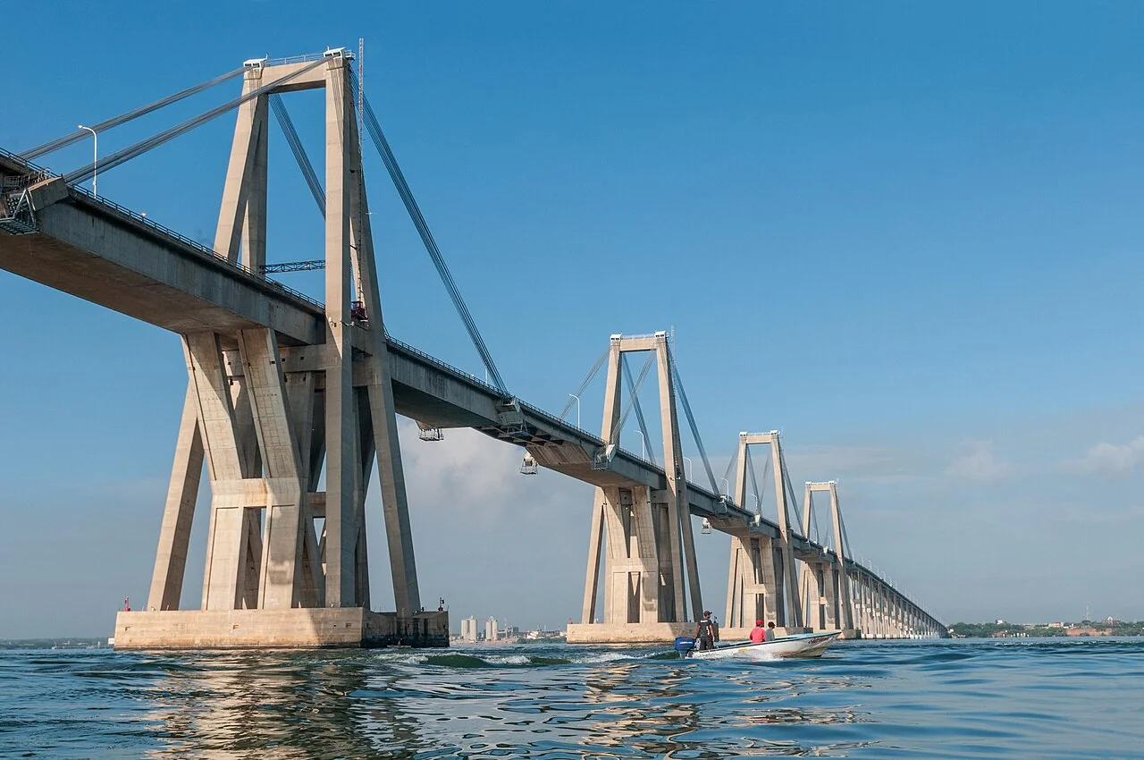 The General Rafael Urdaneta Bridge, viewed toward the Cabimas side, is regional infrastructure context for Maracaibo-area trade-offs.