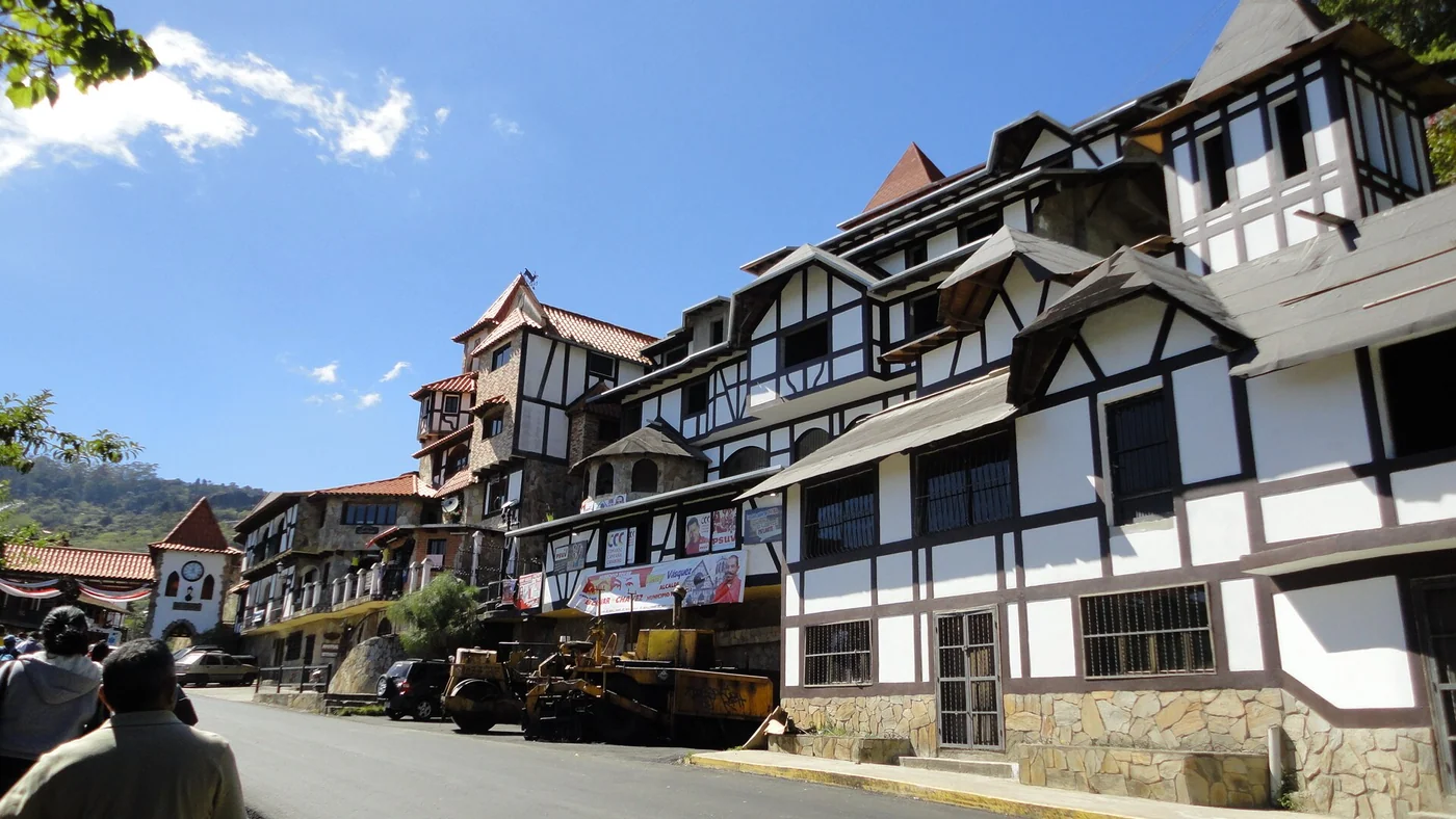 Half-timbered buildings along a street in Colonia Tovar.
