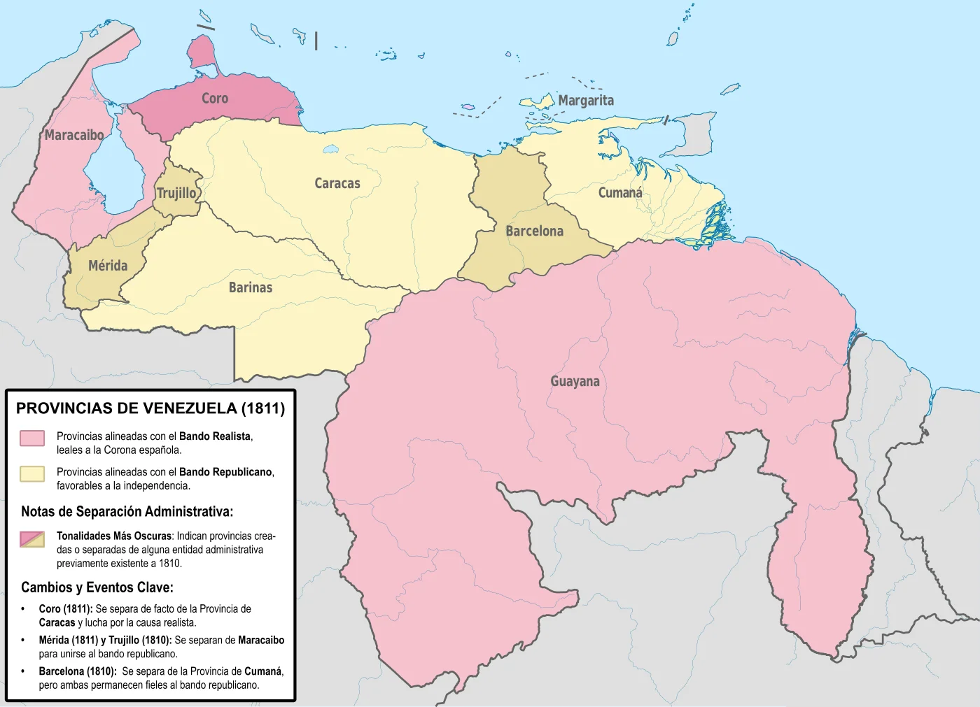 Map of Venezuela in 1811