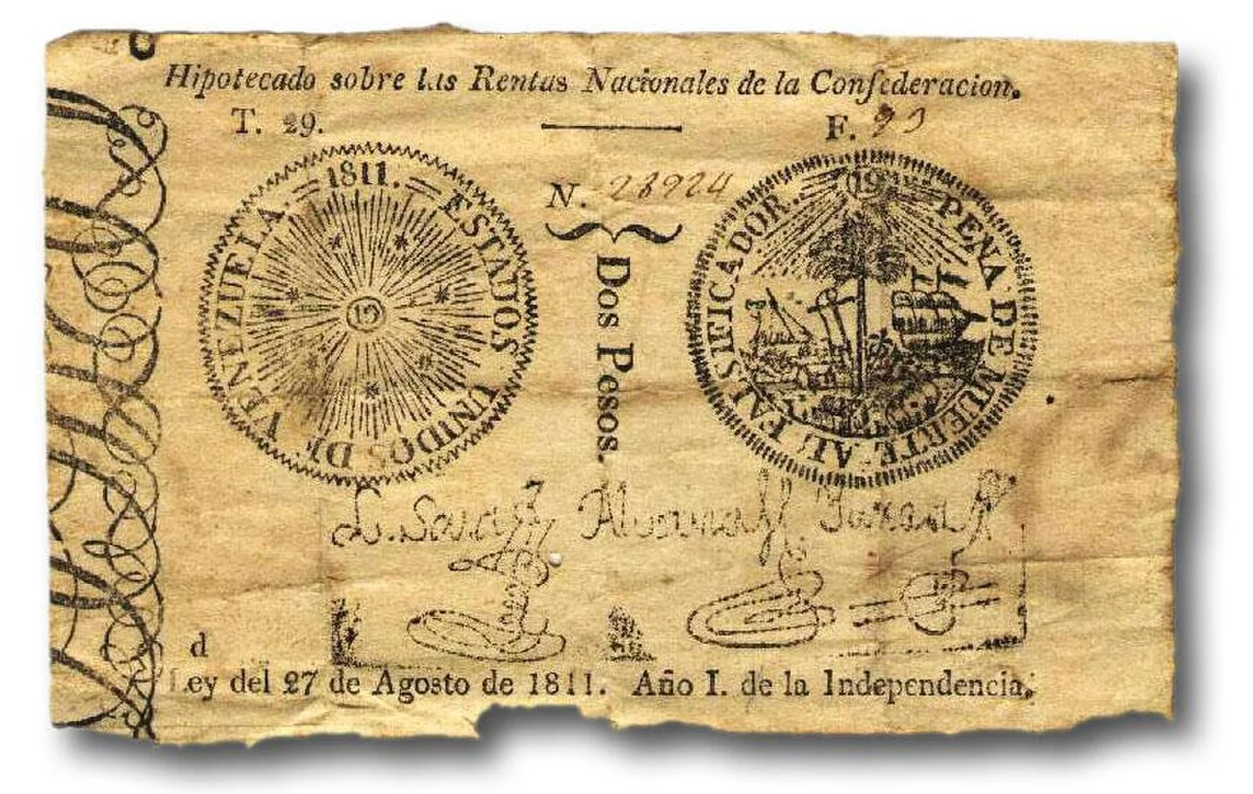 Venezuelan two-peso note from 1811