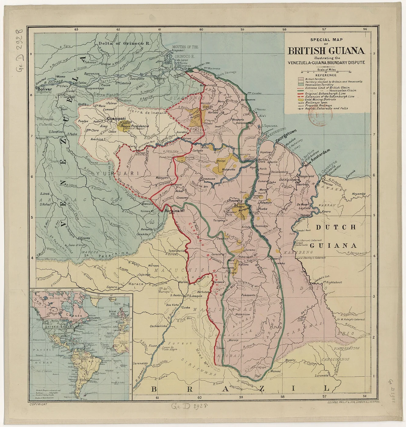 1896 Venezuelan map presenting the territorial claims that preceded the 1899 Award; it is a historical claim document, not a modern boundary determination.