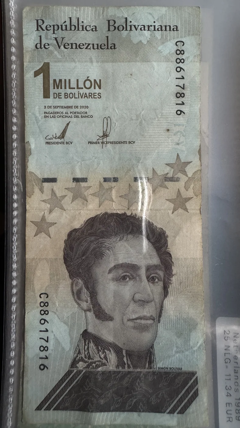 A Venezuelan one-million-bolívar banknote.