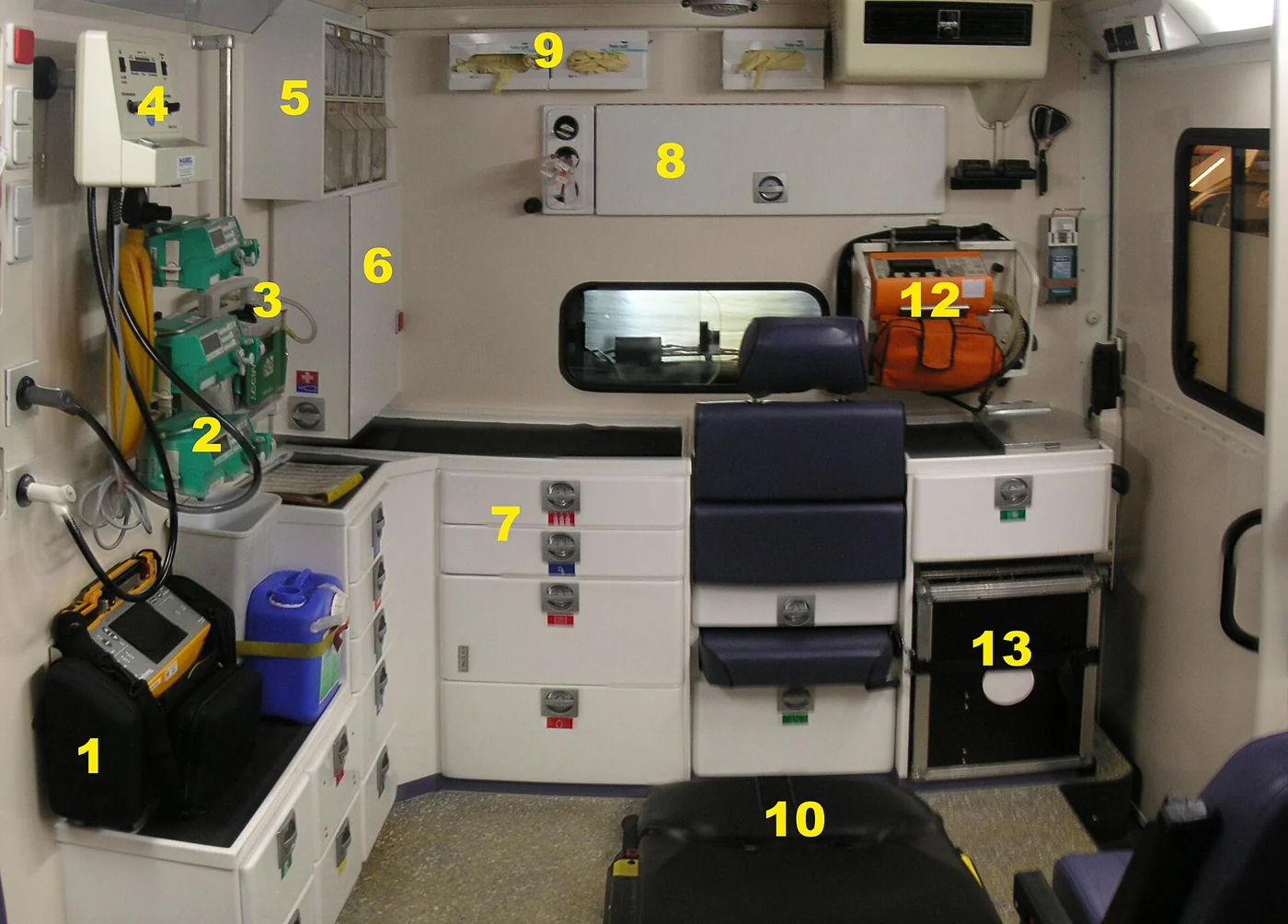 Emergency medical equipment inside a mobile intensive-care ambulance in Graz, Austria