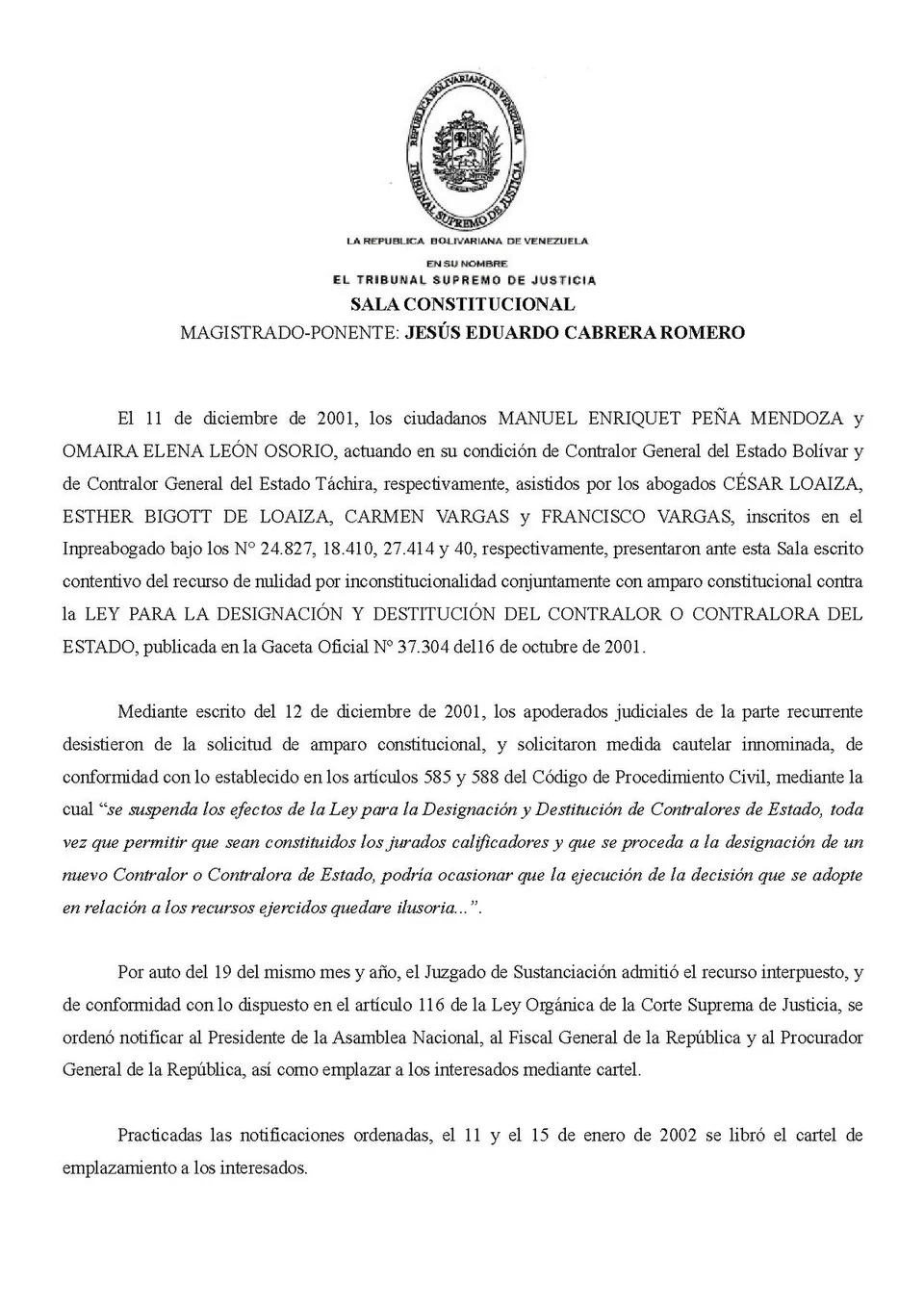 Decisión de la Sala Constitucional del Tribunal Supremo de Justicia de Venezuela