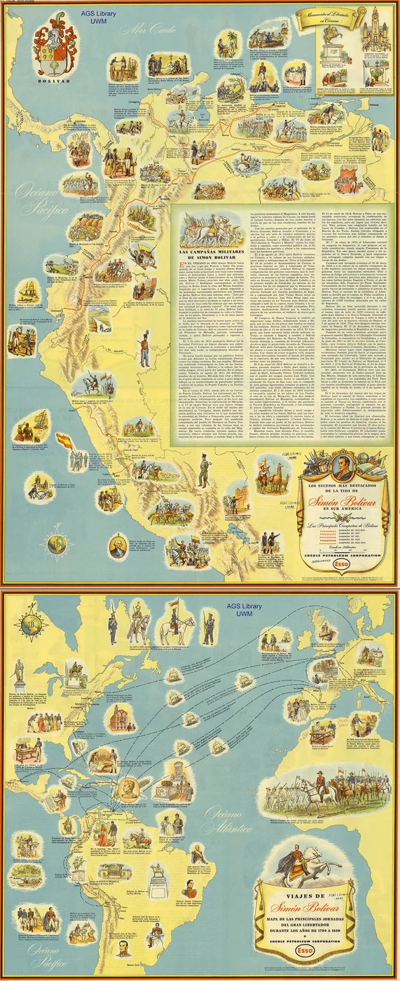Pictorial map that shows the main events in Simón Bolívar's life