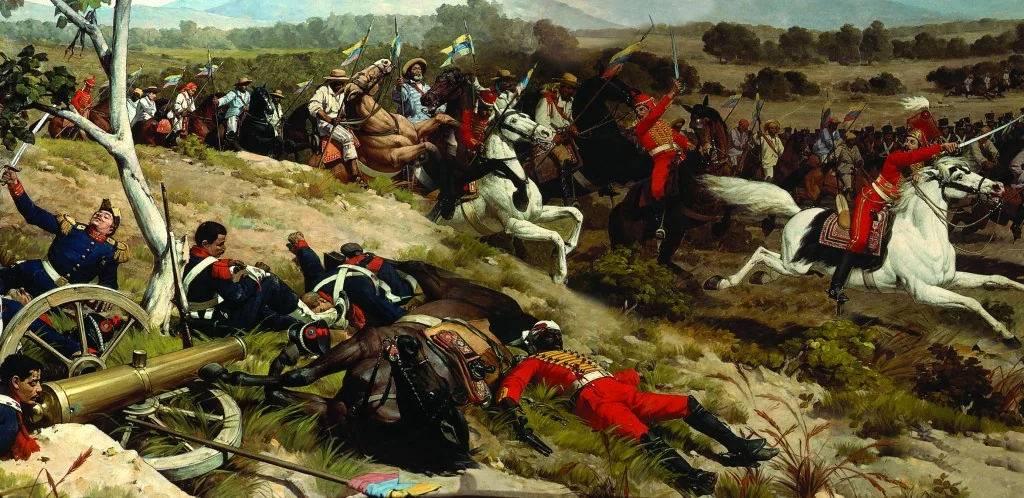Oleo sobre tela de la Batalla de Carabobo , mural ubicado en el Capitolio Nacional de Venezuela.