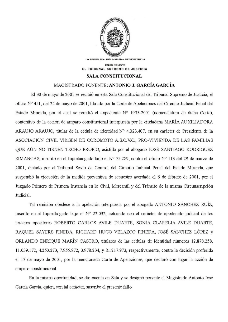 Decisión de la Sala Constitucional del Tribunal Supremo de Justicia de Venezuela