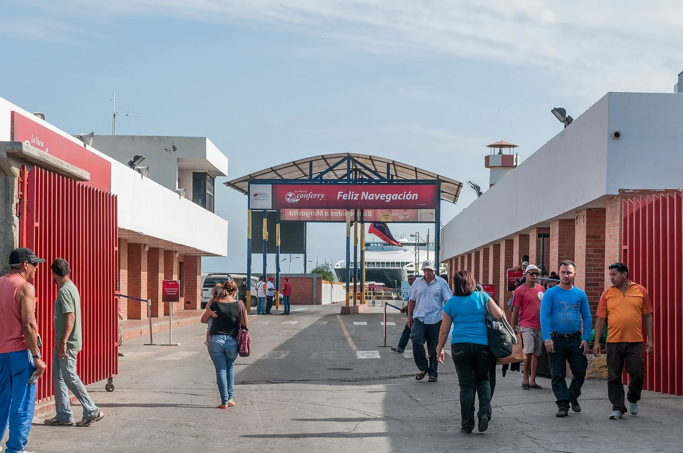 Passengers at the Conferry terminal in Punta de Piedras, Margarita Island.