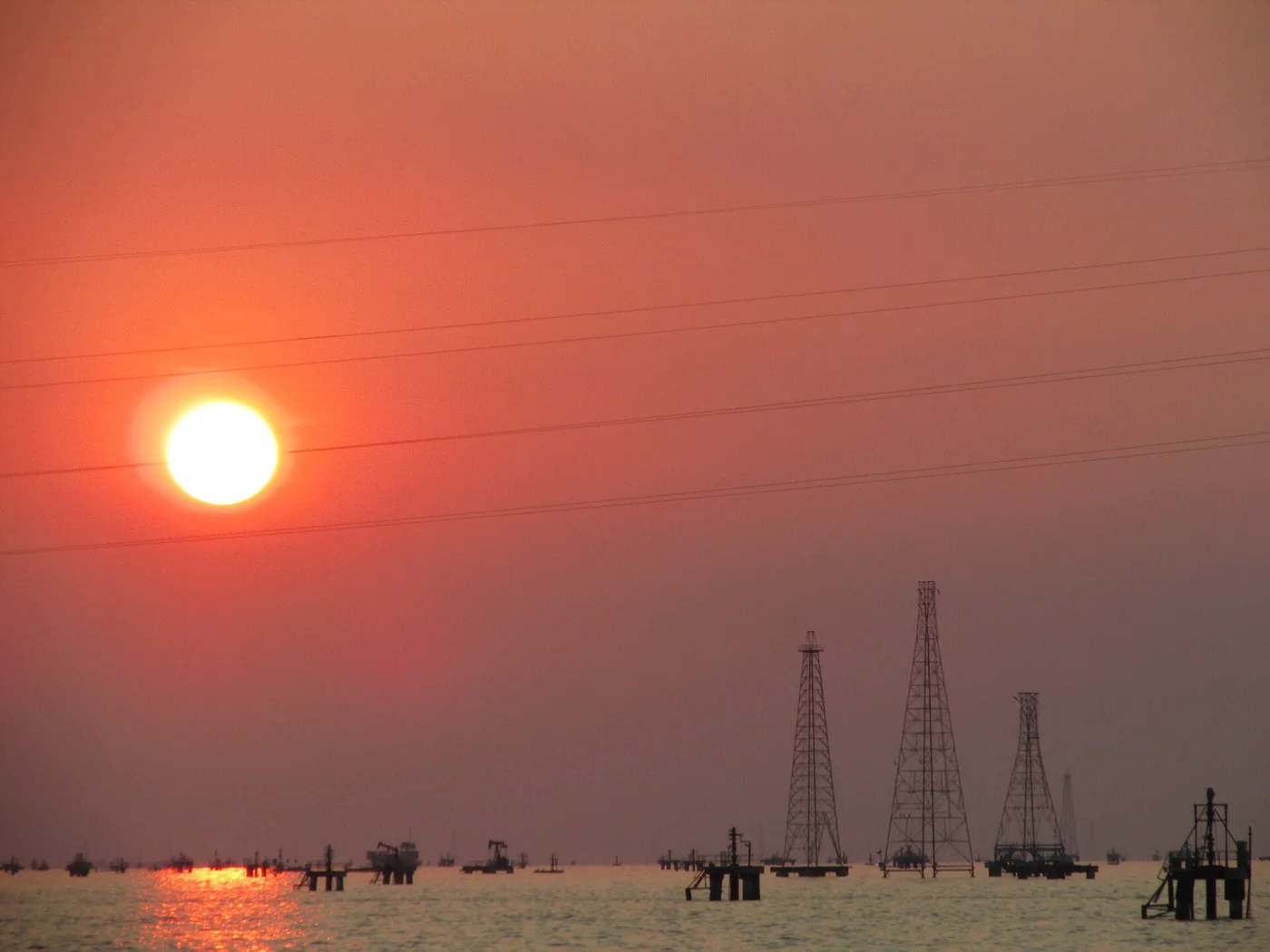 Oil-region landscape at Lagunillas on the eastern shore of Lake Maracaibo, Zulia.