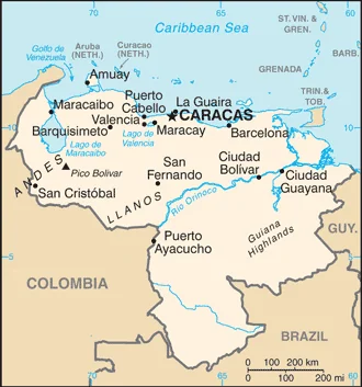 CIA map of Venezuela, used here only to orient the country-level geography behind the glossary.