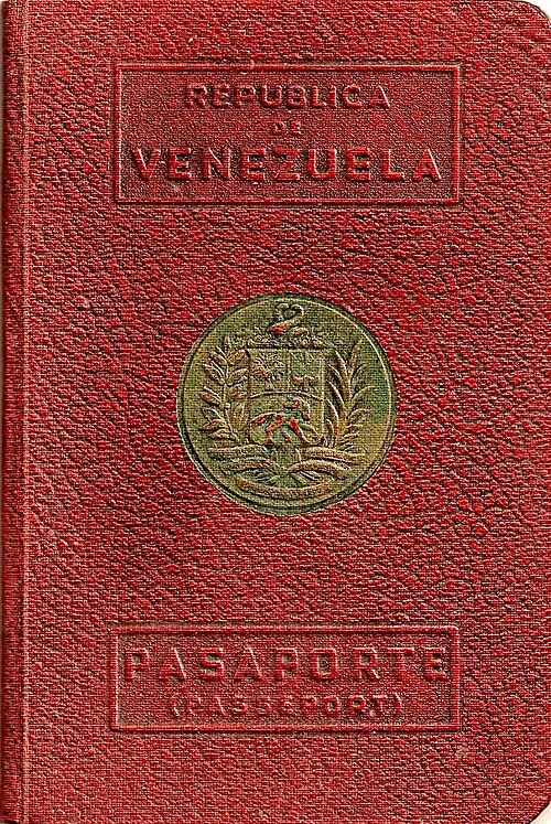 Venezuelan passport cover photographed from a 2012 passport record; a concrete reminder to check the document itself before planning a move or trip.