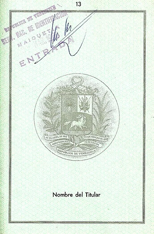 Another distinct stamped Venezuelan passport page, visually documenting the kind of paper record people may need to preserve.