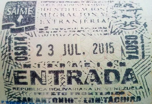 A distinct Venezuelan entry stamp from 2015, illustrating why foreign corporate documents and travel records should be checked against the receiving authority’s instructions.