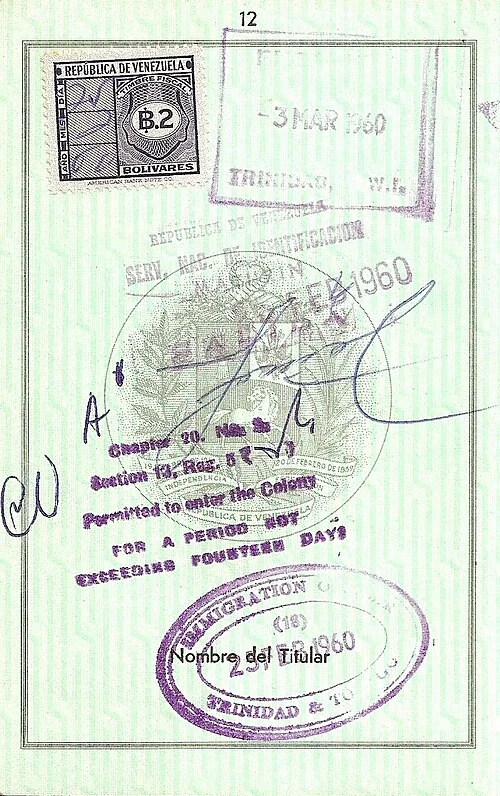 A distinct stamped Venezuelan passport page; receiving institutions may care about what a record proves and how recently it was issued.