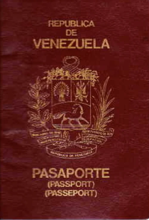 Historical 2000 Venezuelan passport cover shown as an example of an older document format, not evidence of current validity.