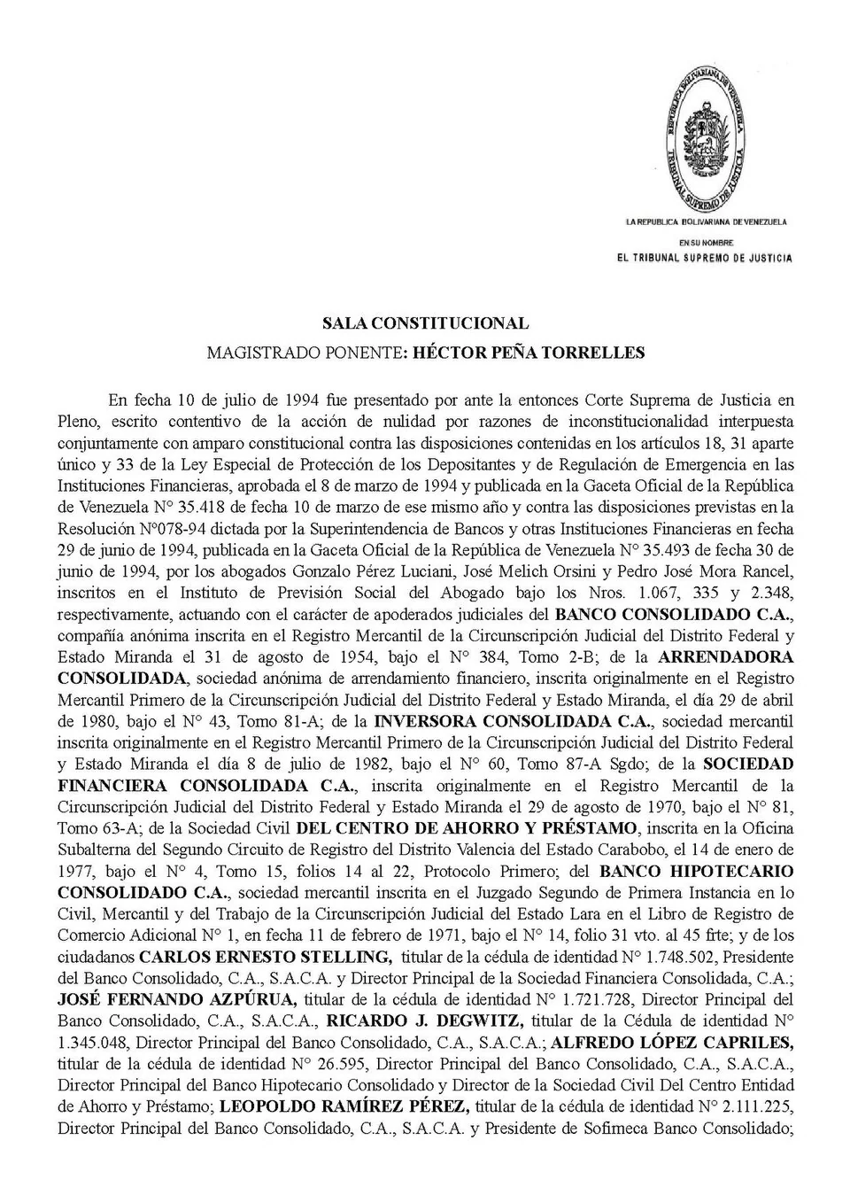 Public-domain decision of the Constitutional Chamber of Venezuela’s Supreme Tribunal of Justice.