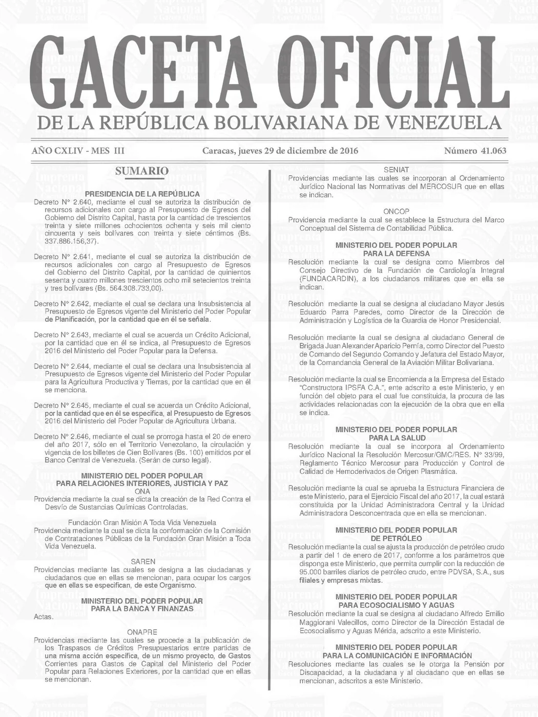 A later issue of Venezuela’s Gaceta Oficial, shown as an official-document context image.