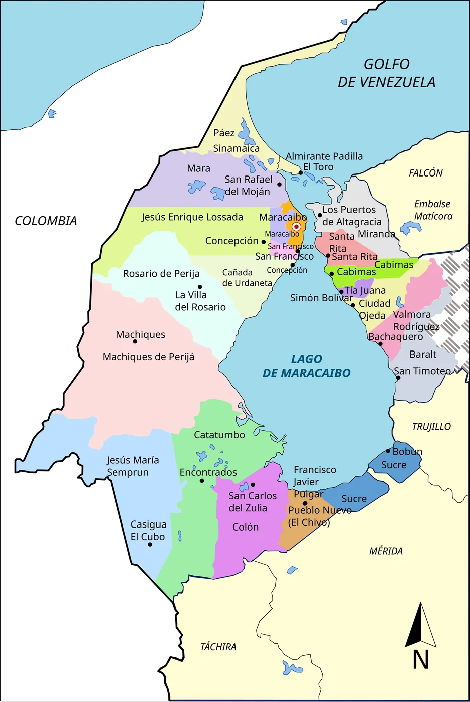 Administrative map of Zulia state, Venezuela
