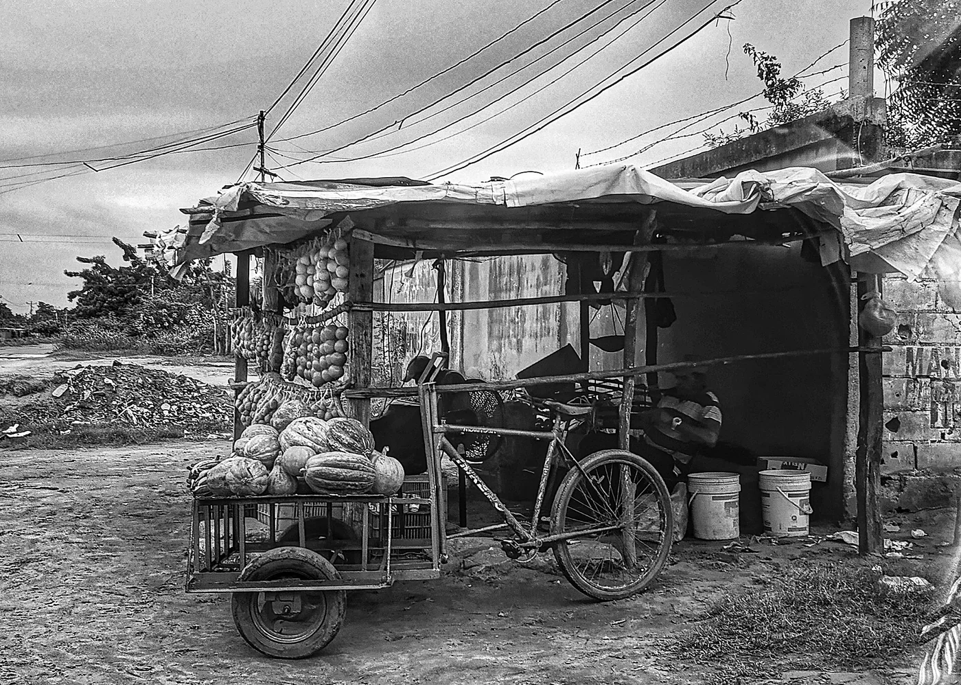 Market cart scene in Maracaibo or Cabimas, Venezuela.