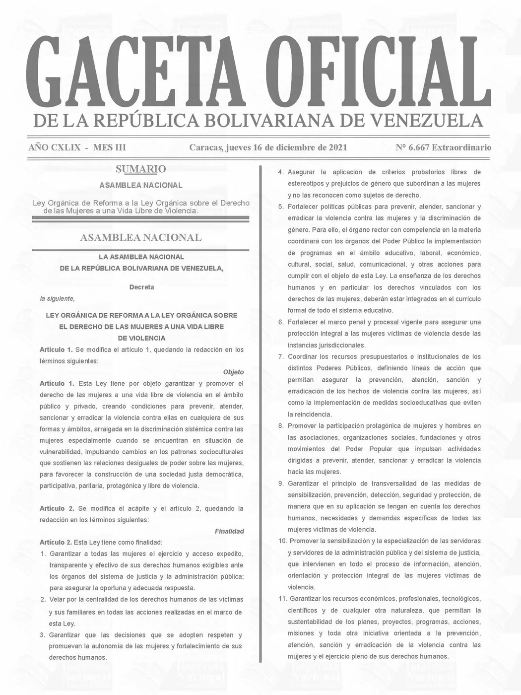 A Venezuelan Extraordinary Official Gazette, Nº 6667, used to illustrate formal legal records—not a title document.