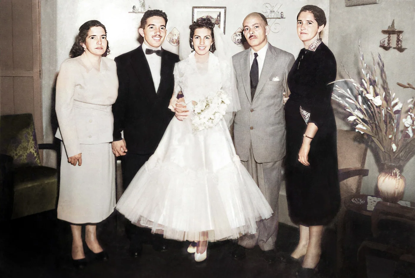 A historical Venezuelan marriage celebration in Los Teques, Miranda, 1953.