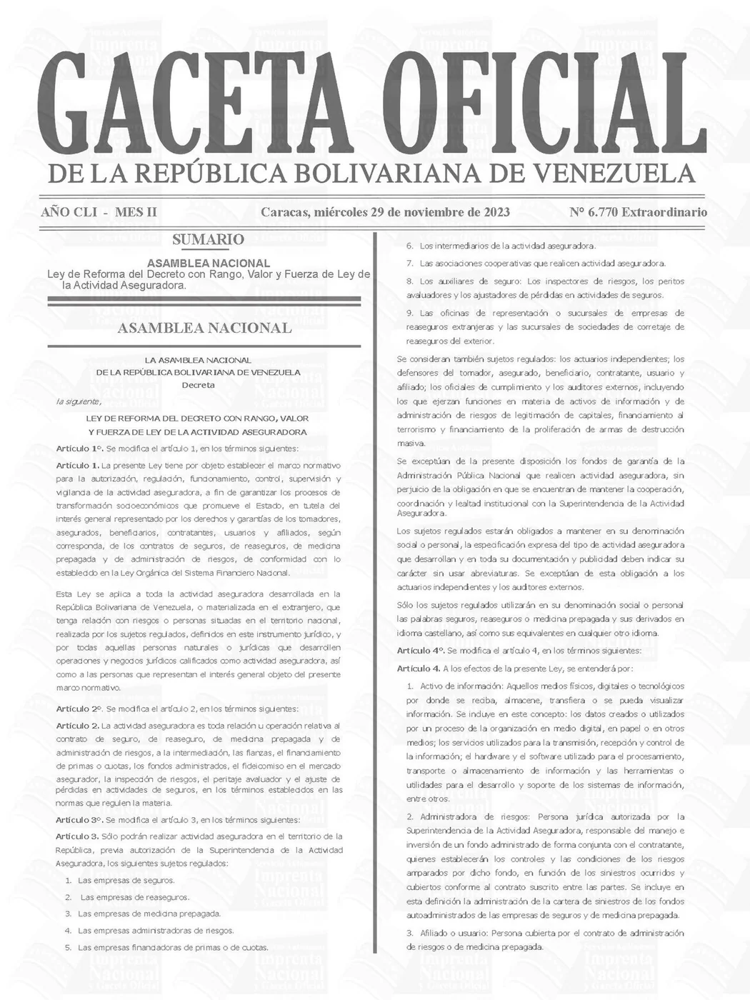A Venezuelan Extraordinary Official Gazette, Nº 6770, as a primary-document reference point.