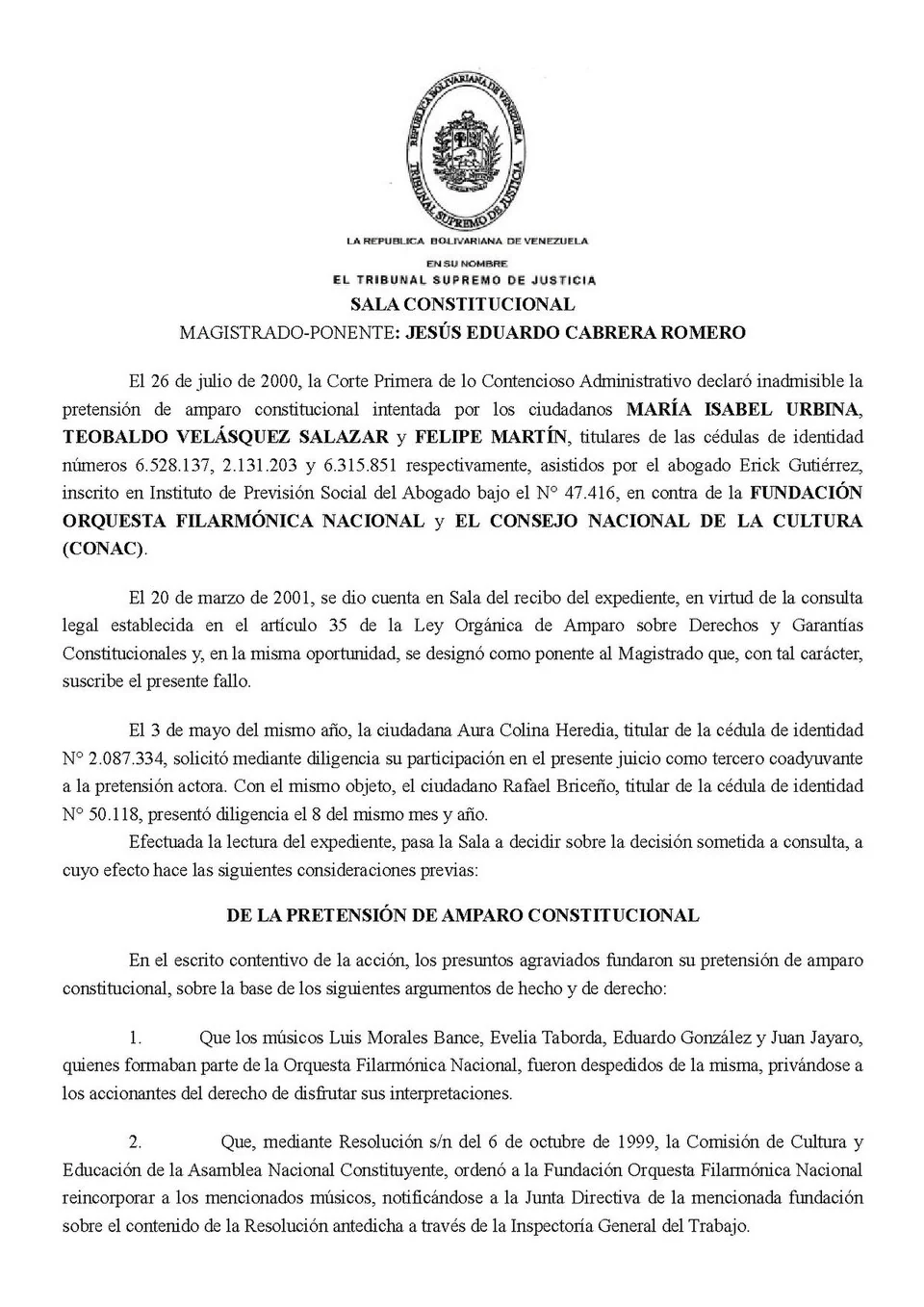 A Constitutional Chamber decision of Venezuela’s Supreme Tribunal of Justice, reproduced from an official case file.