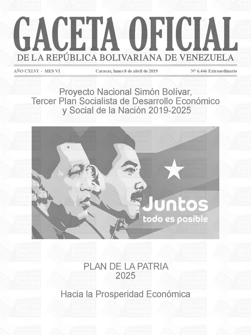 A Venezuelan Extraordinary Official Gazette, Nº 6446, used as a formal-document reference.