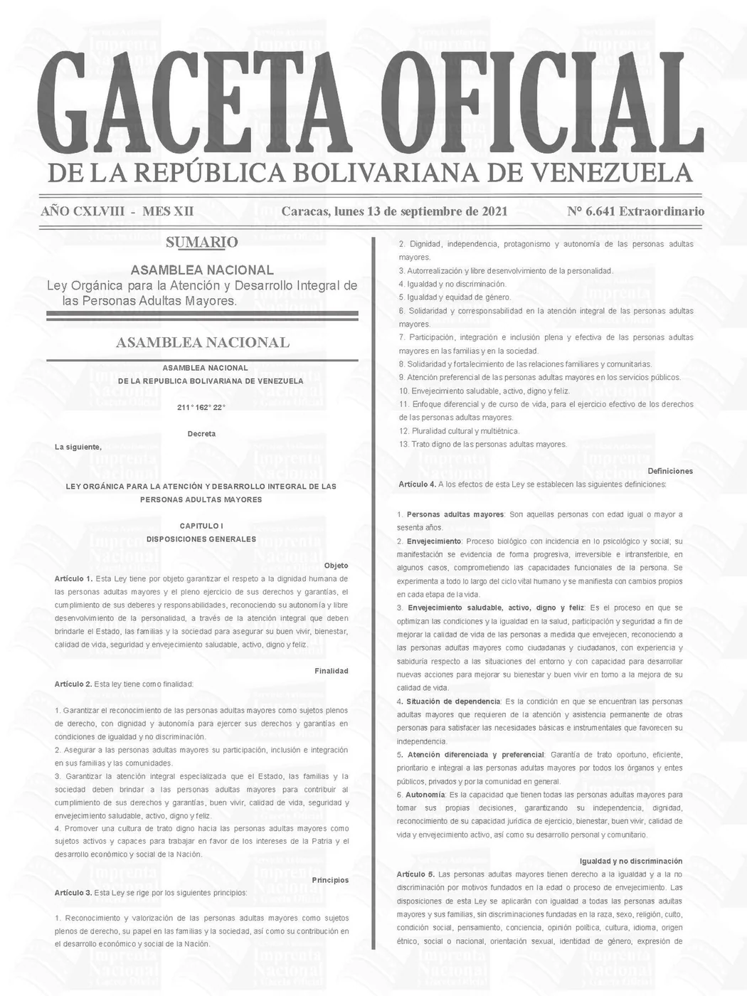 A Venezuelan Extraordinary Official Gazette, Nº 6641, showing the dated nature of official records.