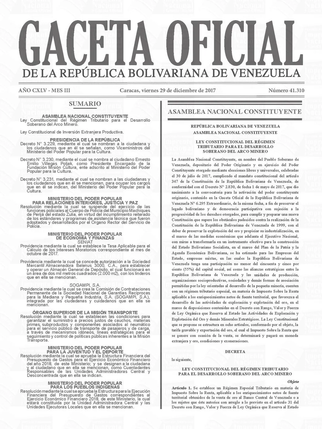 A Venezuelan Official Gazette, Nº 41,310, illustrating the primary-document layer in source checking.